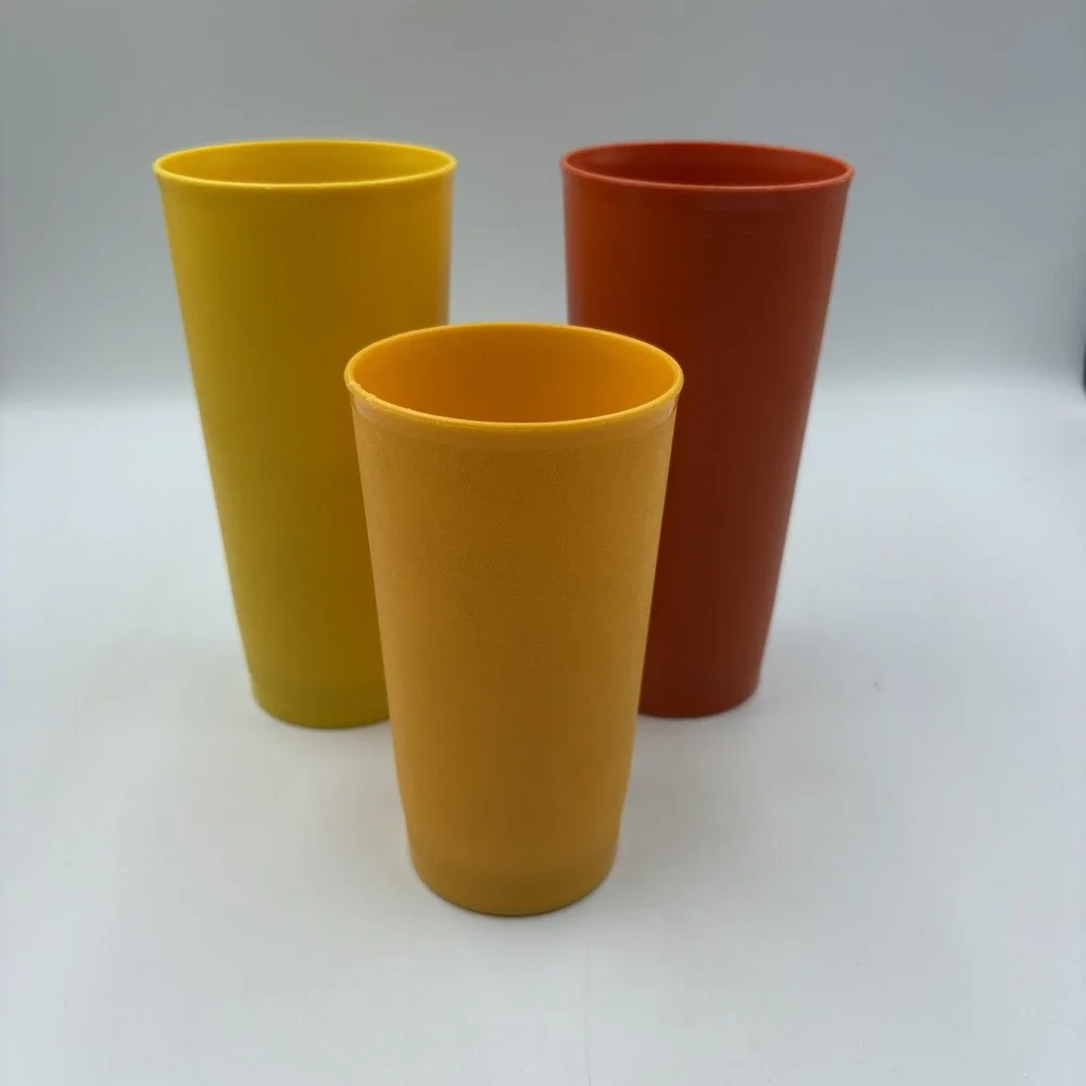 Tupperware Tumblers Set Of 3 Yellow Orange Plastic Drinking Glasses Vintage‎